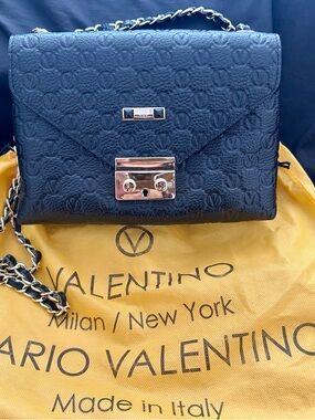 Valentino Black Quilted Logo Crossbody Bag with Gold Hardware